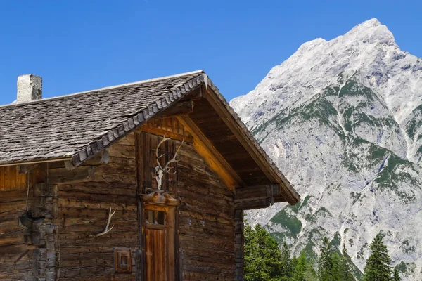 Sagacidade da cena rural Montanha e velha cabana alpina — Fotografia de Stock