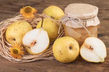 Pears fruit compote rustic still life