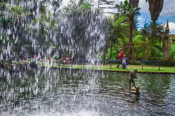 FUNCHAL, MADEIRA - 14 DE ABRIL DE 2015: El lago central con cascada en el Jardín Tropical Monte Palace. Funchal, Madeira, Portugal —  Fotos de Stock