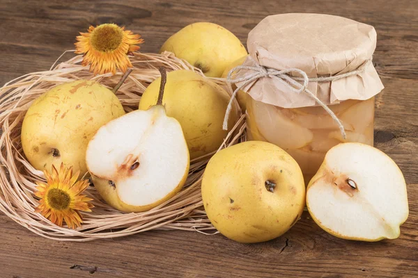 Pears fruit compote rustic still life — Stock Photo, Image