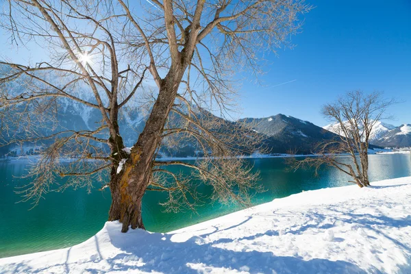 Horské jezero. Zimní krajina v talps, Achensee, Rakousko. — Stock fotografie