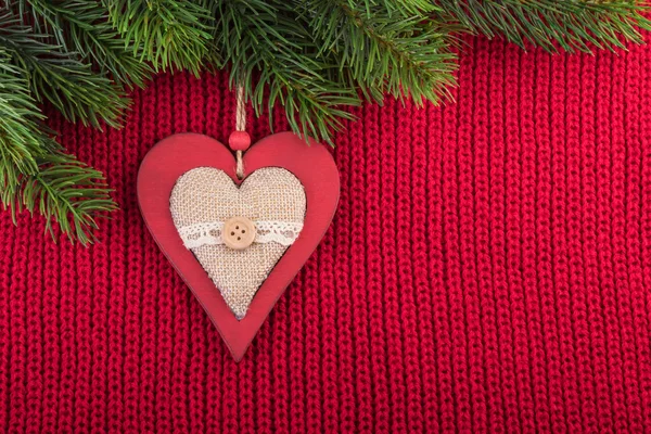 Christmas Rustic Decoration on Red Wool Background — Stock Photo, Image