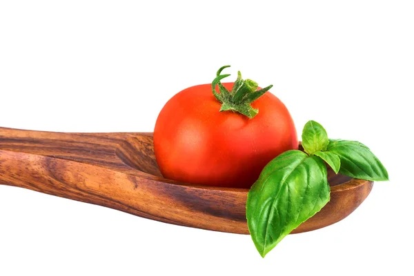 Red Tomato Basil Leaf Cooking Concept — Stock Photo, Image