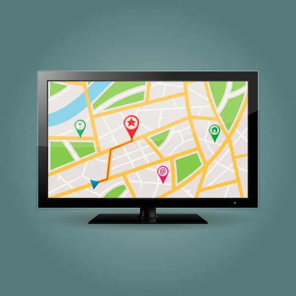 GPS map on TV screen — Stock Vector