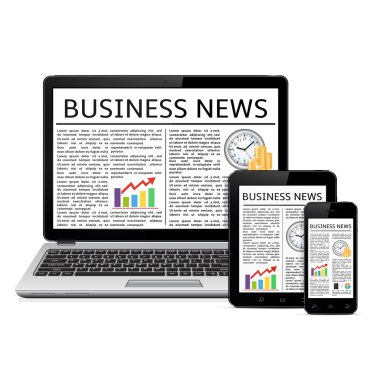 Dizüstü bilgisayar, tablet Pc bilgisayar ve dokunmatik ekran smartphone ekran web iş haberleri ile