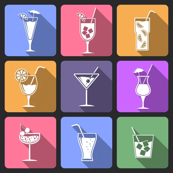 Cocktail flache Symbole gesetzt — Stockvektor