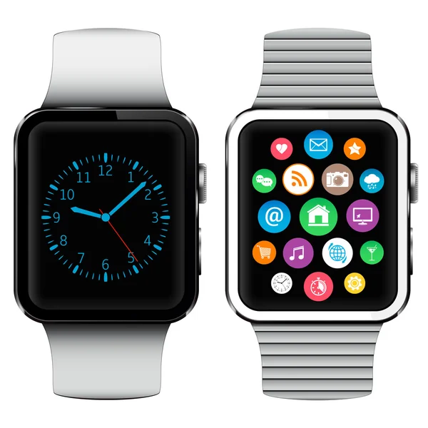 Moderni orologi intelligenti con icone delle applicazioni sullo schermo — Vettoriale Stock
