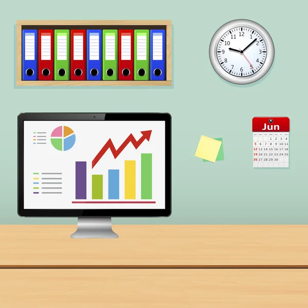 Monitor mit Informationsanalyse auf dem Bildschirm — Stockvektor
