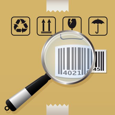 Magnifying glass scanning barcode clipart