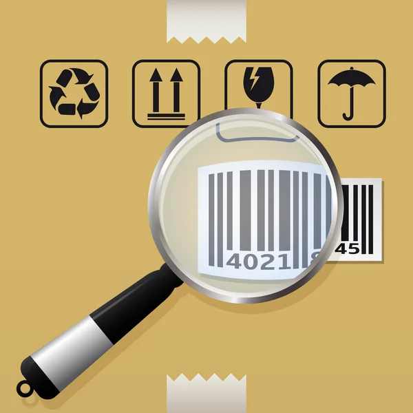 Magnifying glass scanning barcode — Stock Vector