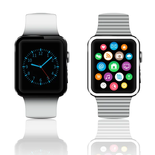 Moderni orologi intelligenti con icone app sullo schermo — Vettoriale Stock