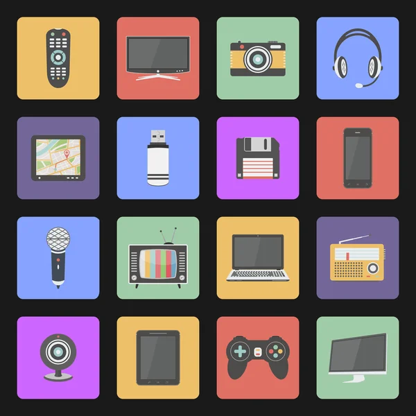 Conjunto de iconos multimedia. Iconos planos de tecnología y electrónica . — Vector de stock