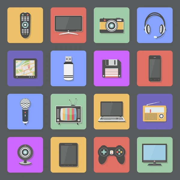 Set di icone per dispositivi multimediali e tecnologici — Vettoriale Stock
