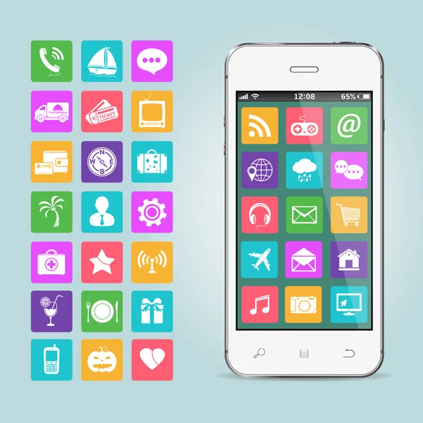 Cellulare con icone app. Illustrazione vettoriale . — Vettoriale Stock