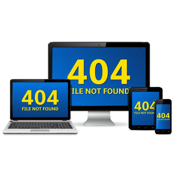 Página de error 404 en dispositivos digitales modernos — Archivo Imágenes Vectoriales