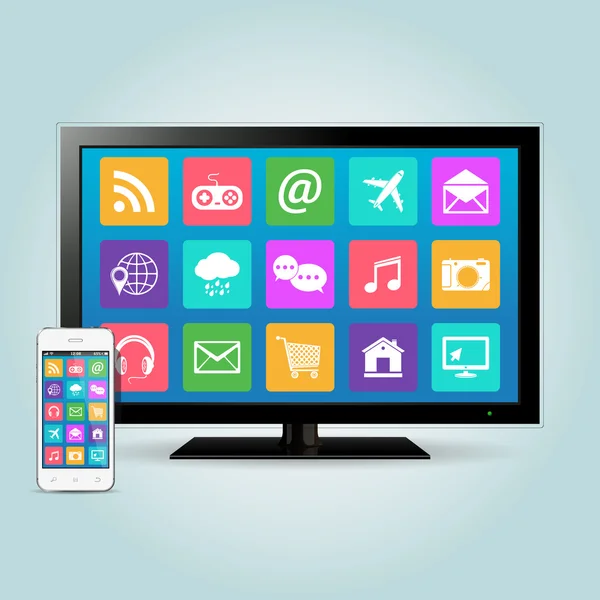Smart TV e telefone inteligente —  Vetores de Stock