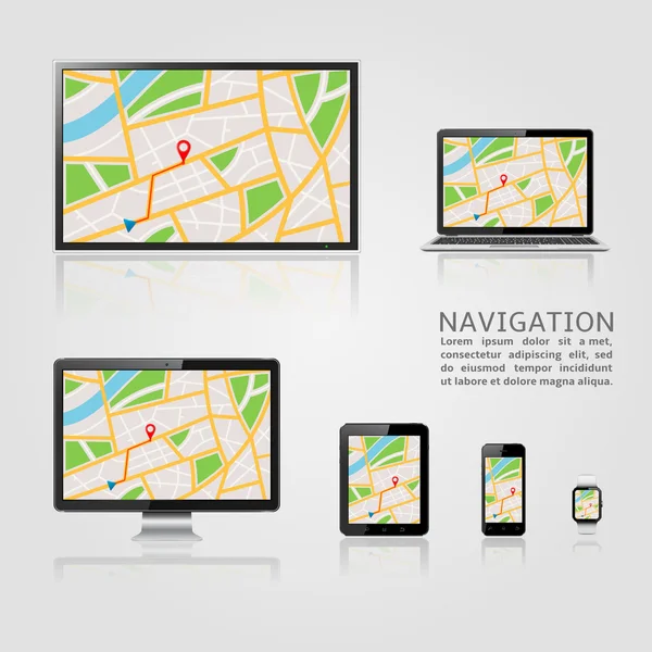 Gps-Karte auf der Anzeige moderner digitaler Geräte — Stockvektor