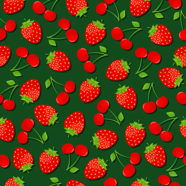 Problemfri jordbær og kirsebær baggrund – Stock-vektor