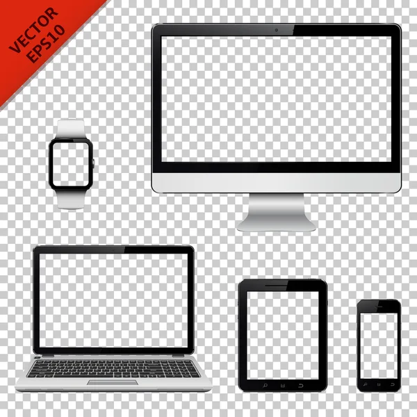 Dispositivos digitais com tela transparente isolada em fundo transparente — Vetor de Stock