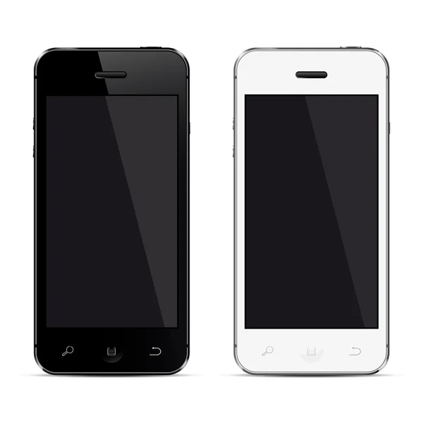 Realistic mobile phones with blank screen isolated on white background. — Stock Vector