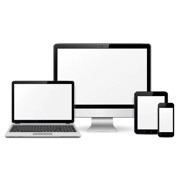 Monitor de computador, laptop, tablet pc e modelo de telefone móvel para apresentação de design responsivo — Vetor de Stock