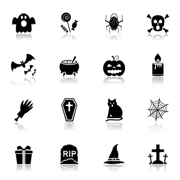 Halloween icons with reflection — Stock Vector