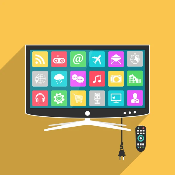 Smart tv avec télécommande, illustration de style plat — Image vectorielle