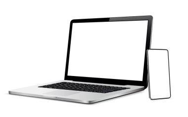 Laptop ve telefon modelleri. Karşıt web tasarımı için vektör illüstrasyonu.