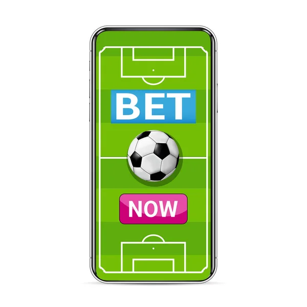 Wedden Smartphone Met Voetbalveld Voor Weddenschappen Online Concept Vectorillustratie — Stockvector