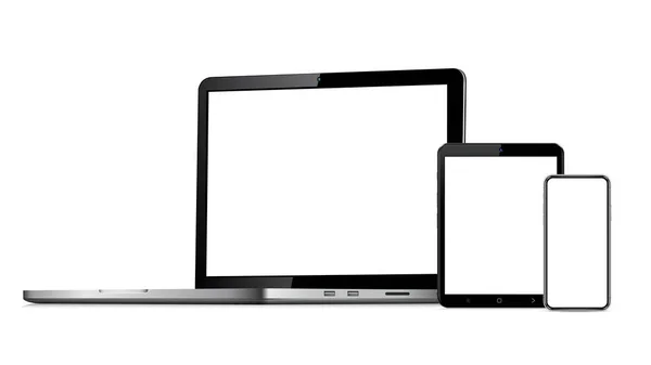 Laptop Tablet Telefone Mock Ilustração Vetorial Para Web Design Responsivo — Vetor de Stock