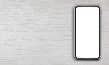 Beyaz yumuşak ahşap zemin üzerinde boş ekran ile cep telefonu