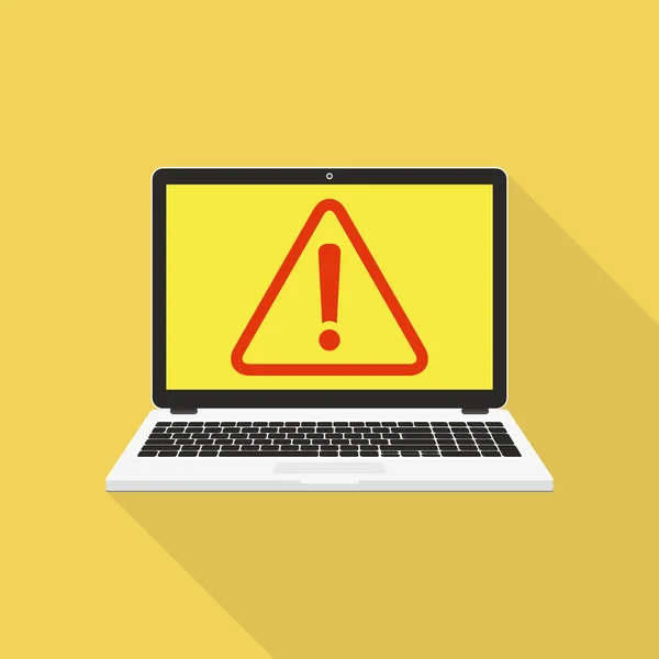 Concetto Sicurezza Laptop Con Punto Esclamativo Sul Display Illustrazione Vettoriale — Vettoriale Stock