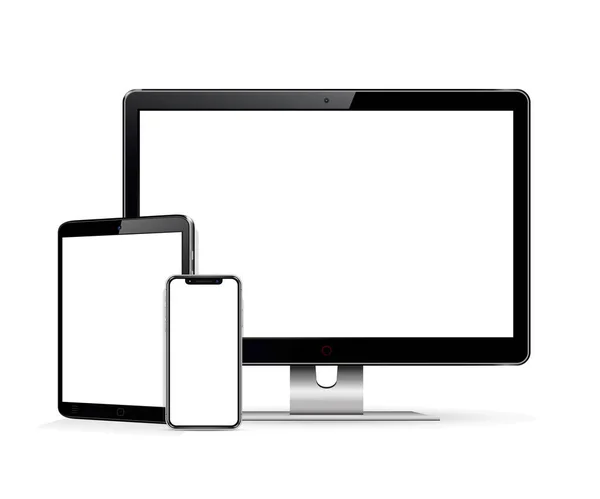 Οθόνη Υπολογιστών Ψηφιακή Ταμπλέτα Και Κινητό Τηλέφωνο Λευκή Οθόνη Mockup — Διανυσματικό Αρχείο