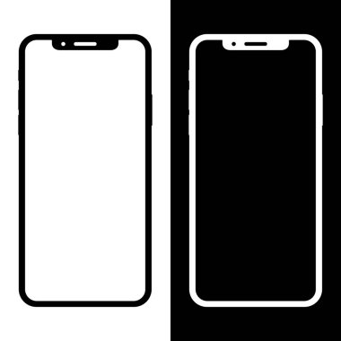 İzole edilmiş boş cep telefonu modeli. Telefon modeli beyaz ve siyah arkaplanda izole edilmiş. Bilgi grafikleri ya da sunum şablonu. Vektör illüstrasyonu.