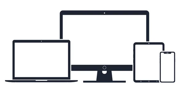 Иконки Устройств Смартфон Планшет Ноутбук Настольный Компьютер Векторная Иллюстрация Реагирующего — стоковый вектор