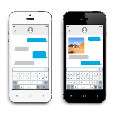 Arap alfabesi sanal klavyeli cep telefonları. Sohbet ve mesajlaşma konsepti. Vektör illüstrasyonu.