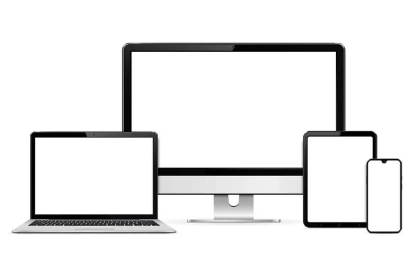 Computerdisplay Laptop Tablet Und Smartphone Mit Leerem Bildschirm Vereinzelt Auf — Stockvektor