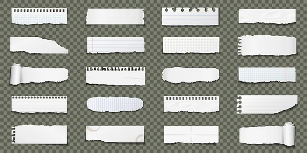 Zerrissene Papierstreifen Papierschnipsel Mit Gerissenen Kanten Isoliert Auf Transparentem Hintergrund — Stockvektor