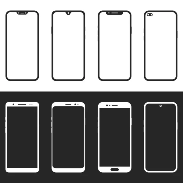 ดไอคอนสมาร ทโฟนส าและส ขาวท แตกต างก แบบไอคอนโทรศ ยบง ปแบบเวกเตอร — ภาพเวกเตอร์สต็อก