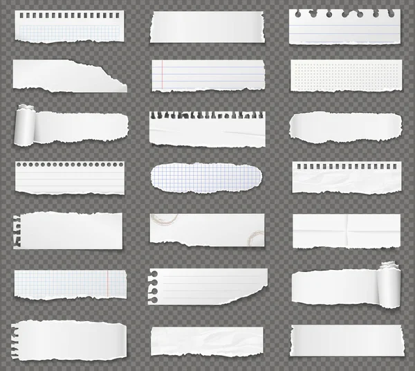 Zerrissene Papierstreifen Papierschnipsel Mit Gerissenen Kanten Isoliert Auf Transparentem Hintergrund — Stockvektor