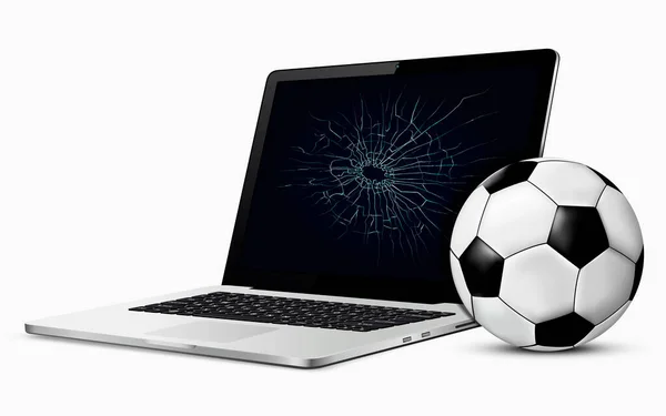 Soccer Ball Broken Laptop Screen Vector Illustration — Stock Vector