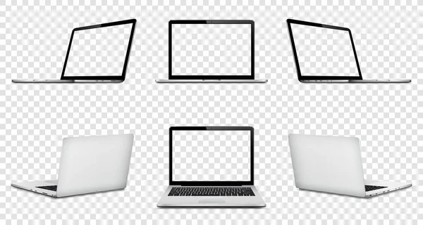 Ноутбук Прозрачным Экраном Изолирован Прозрачном Фоне Перспектива Вид Спереди Сзади — стоковый вектор