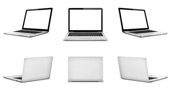 Set Von Vektorlaptops Mit Leerem Bildschirm Isoliert Auf Weißem Hintergrund — Stockvektor