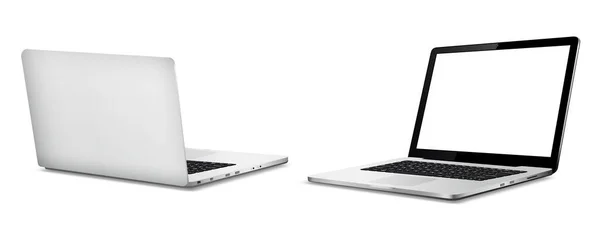 Laptop Mockup Vorne Und Hinten Isoliert Auf Weißem Hintergrund Vektorillustration — Stockvektor