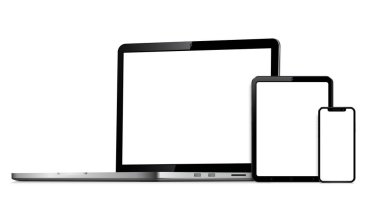 Laptop, tablet, telefon modeli. Karşıt web tasarımı için vektör illüstrasyonu.