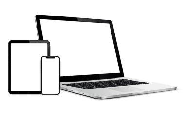 Bilgisayarlı boş ekran, tablet bilgisayar, akıllı telefon. Vektör illüstrasyonu.
