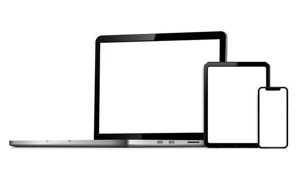 Laptop Tablet Handy Attrappe Vektorillustration Für Responsives Webdesign — Stockvektor