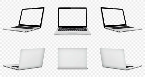 Laptop Átlátszó Képernyővel Átlátszó Háttérrel Perspektíva Felső Elülső Hátsó Laptop — Stock Vector