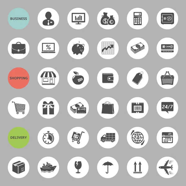 Set van web iconen voor zaken, winkelen en levering — Stockvector