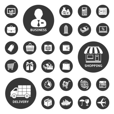 İş, alışveriş ve teslimat Icon set
